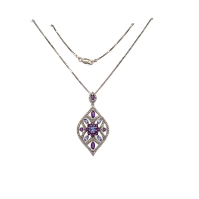 Estate White Gold Vintage Amethyst & Tanzanite Pendant