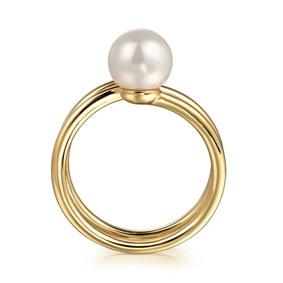 Gabriel & Co. Yellow Gold Pearl Bypass Ring