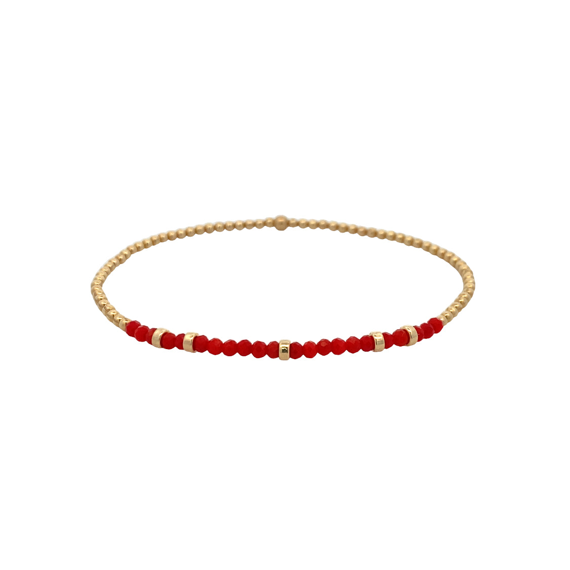 2mm  Coral and Rondelle Stretch Bracelet in Yellow Gold by Karen Lazar