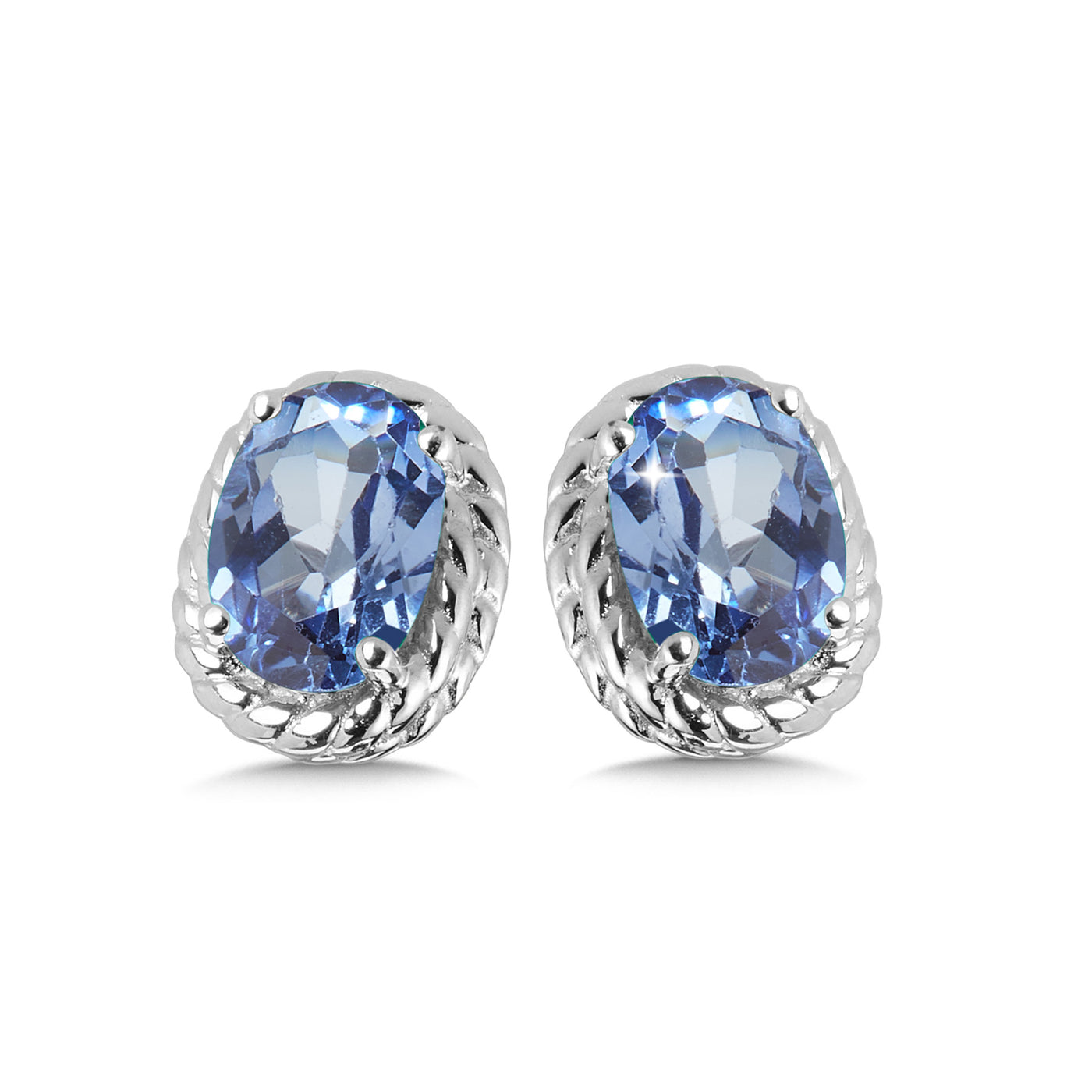 Created Blue Sapphire Stud Earrings  in Silver