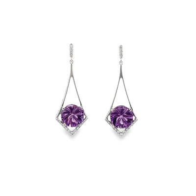 Amethyst and Diamond Earrings in White Gold by B&C