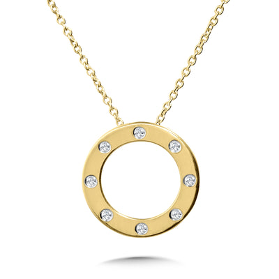 Yellow Gold  Circle Pendant with Diamonds