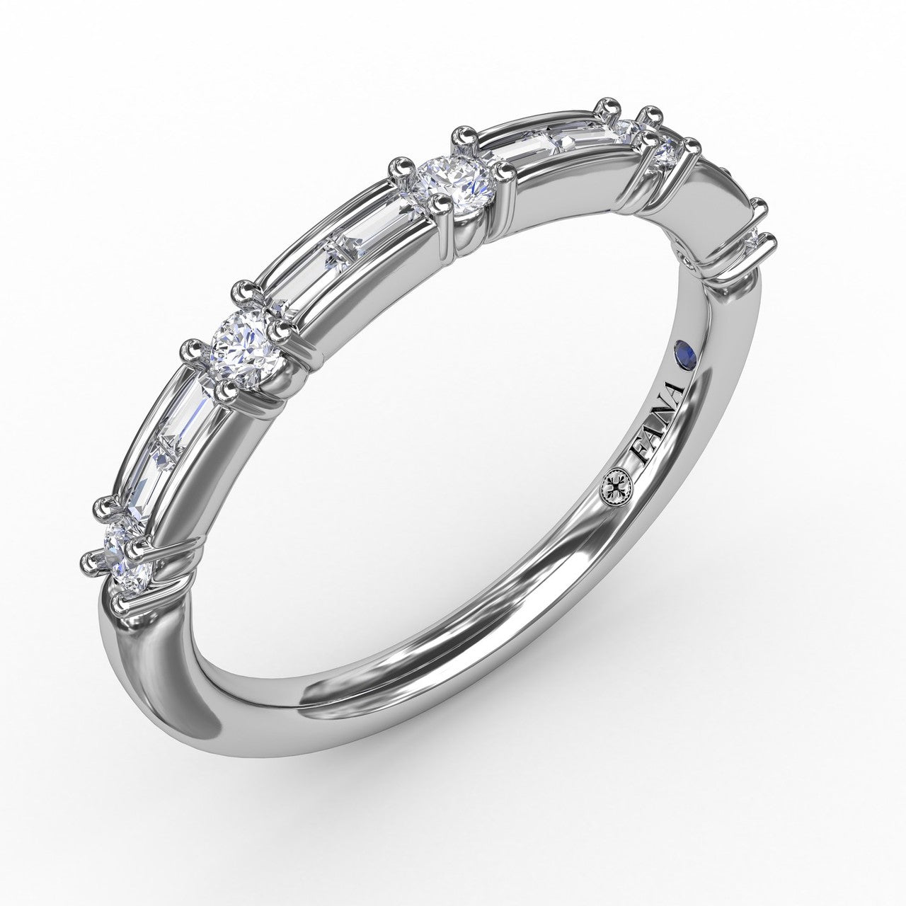 Baguette and Round Diamond Wedding/Anniversary Band in White Gold by Fana