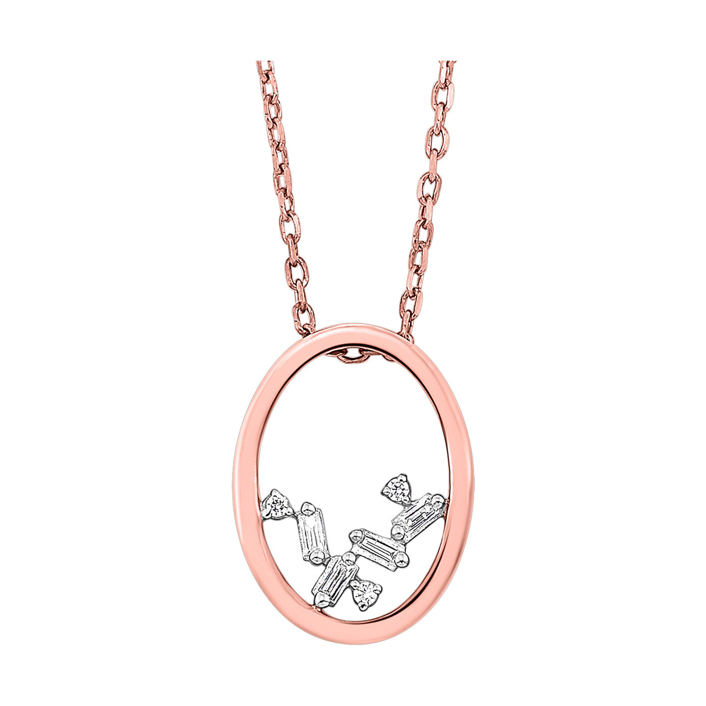 Oval Baguette Diamond Pendant in Rose Gold