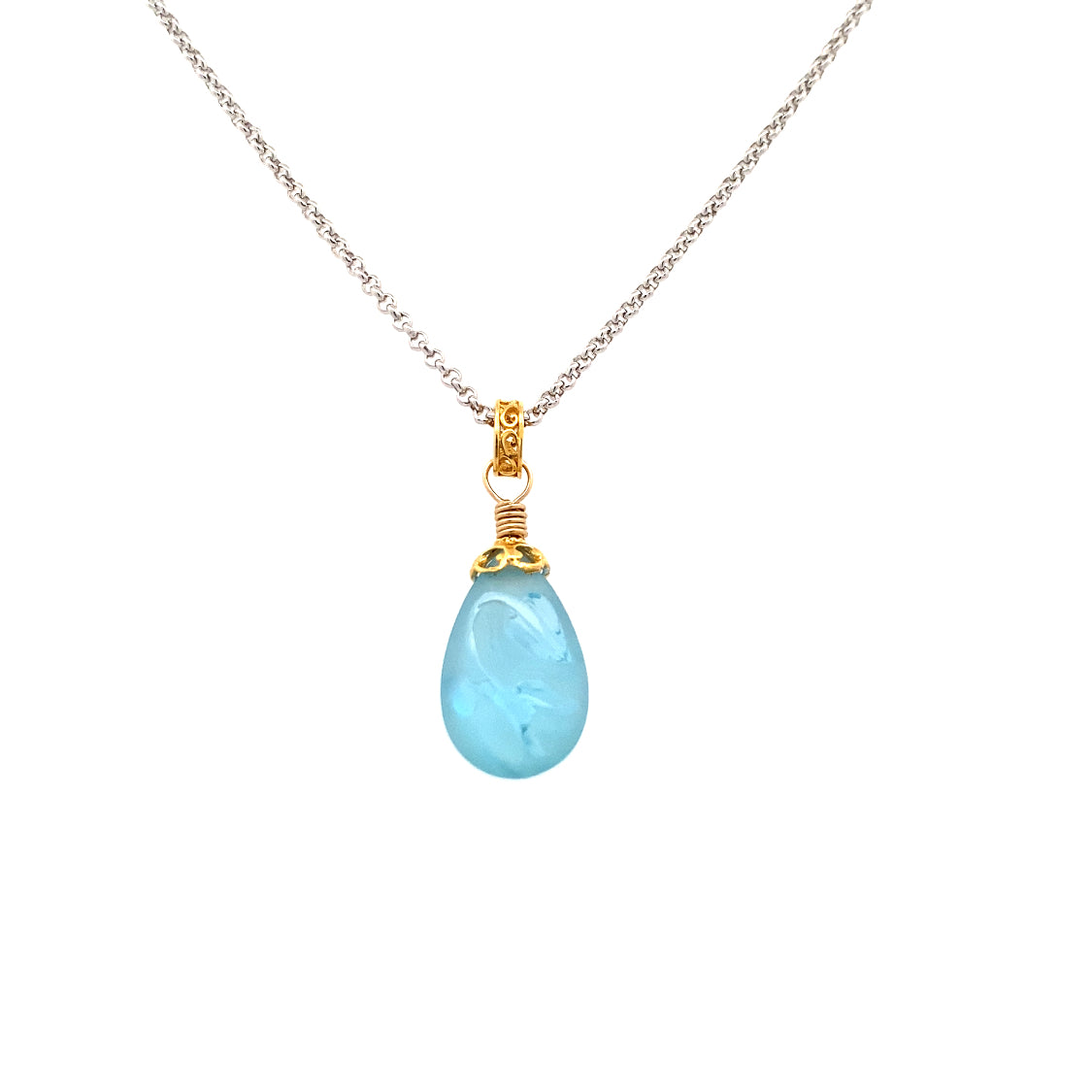 Blue Topaz Pendant in Two-Tone Gold by Anatoli