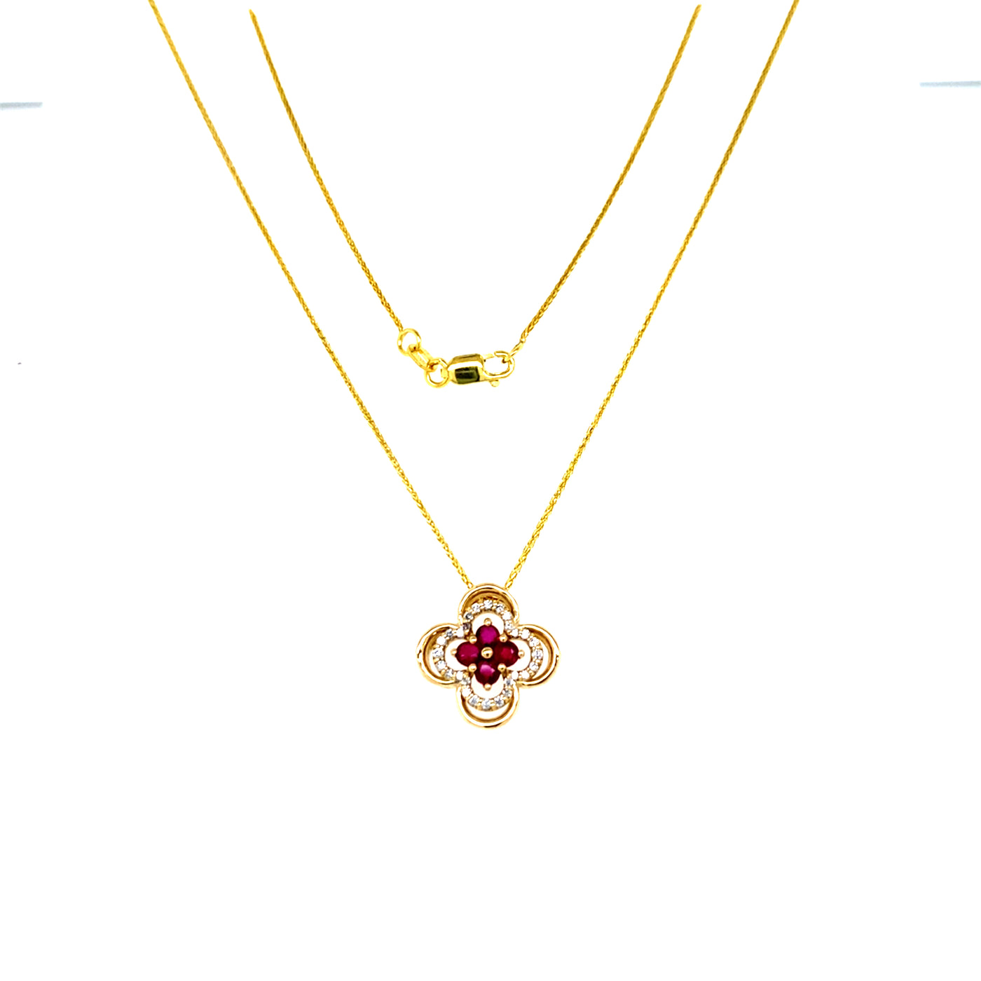 Ruby and Diamond Cloverleaf Pendant in Yellow Gold by B&C