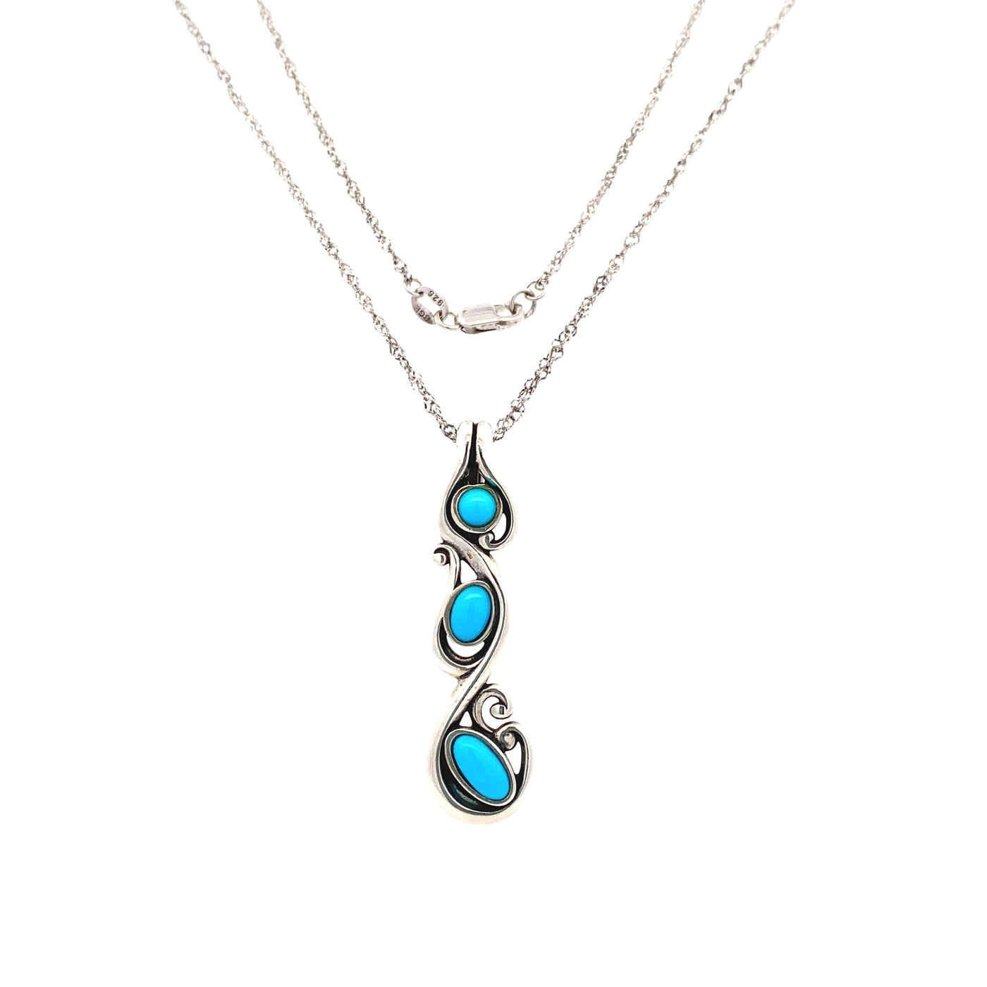 BCJ Estate Jewelry Silver Drop Turquoise Pendant