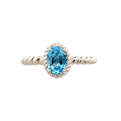 Blue Topaz Halo Rope Ring in Silver