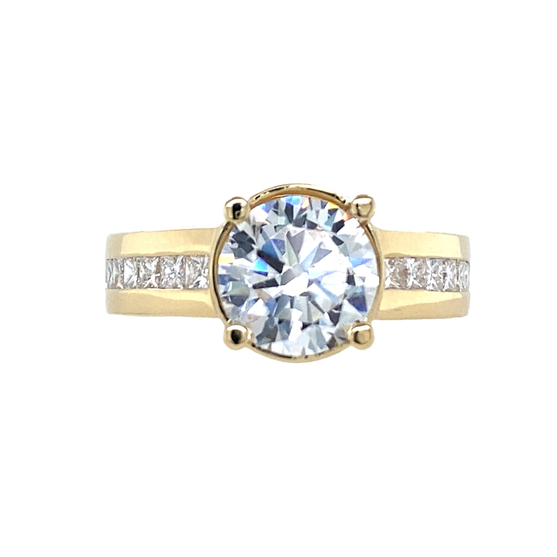 Round Center with Side Stone Engagement Ring in Yellow Gold by Gabriel NY