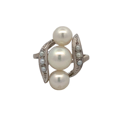 Estate White Gold Vintage Inspired Pearl Ring