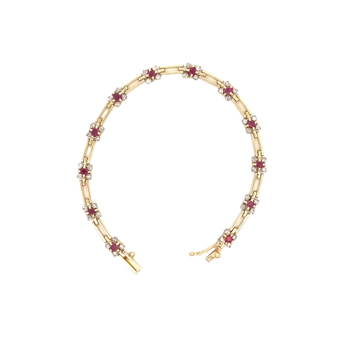 BCJ Estate Jewelry Two-Tone Ruby Fancy Link Bracelet