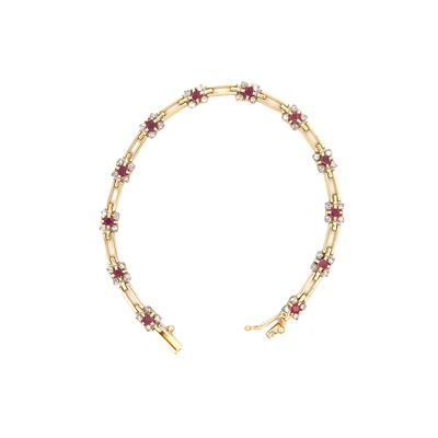 Estate Ruby Fancy Link Bracelet in Two-Tone Gold