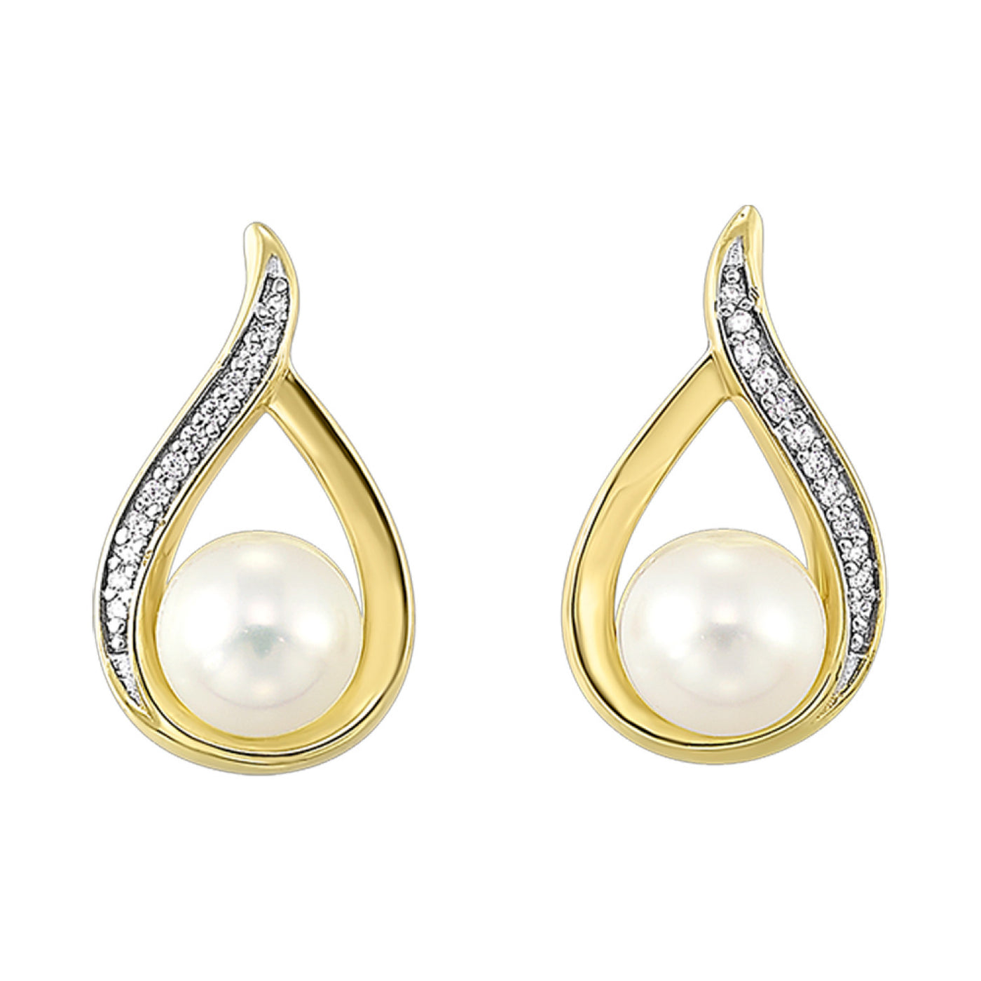 Pearl and DIamond Earrings in Yellow Gold