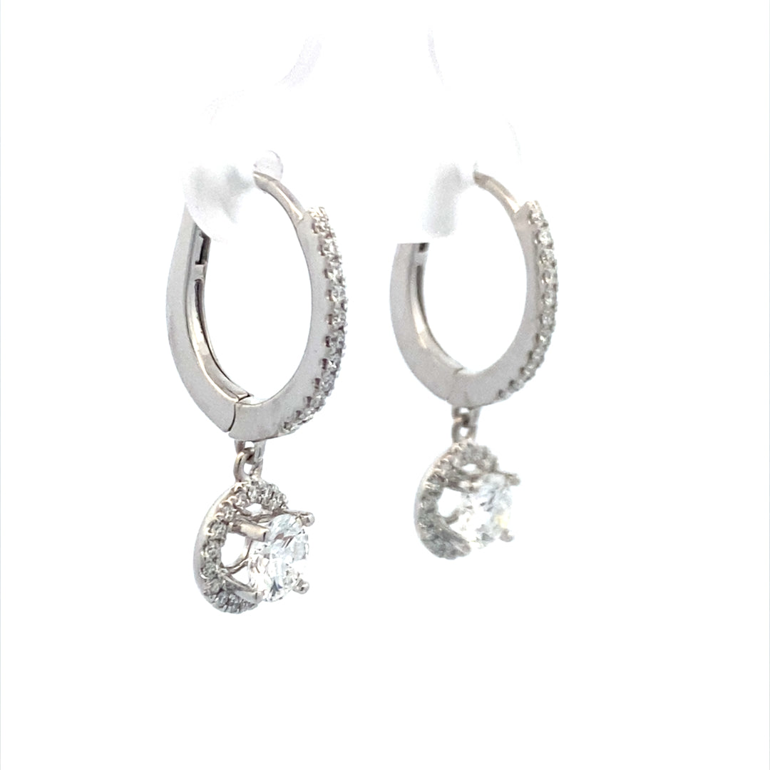 14 KT White Gold Diamond Halo Drop Earrings PE250-1D
