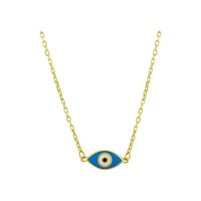 Blue Enamel Evil Eye Necklace in Yellow Gold