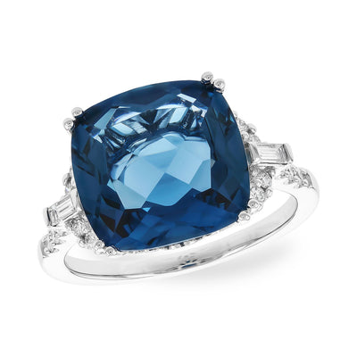 Cushion Blue Topaz Ring in White Gold by Allison Kaufman