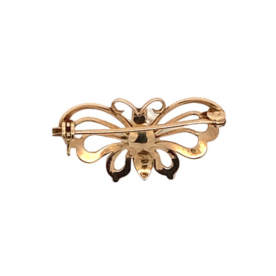 Estate Yellow Gold Pearl Butterfly Pin