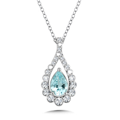 Aquamarine and Diamond Pendant in White Gold