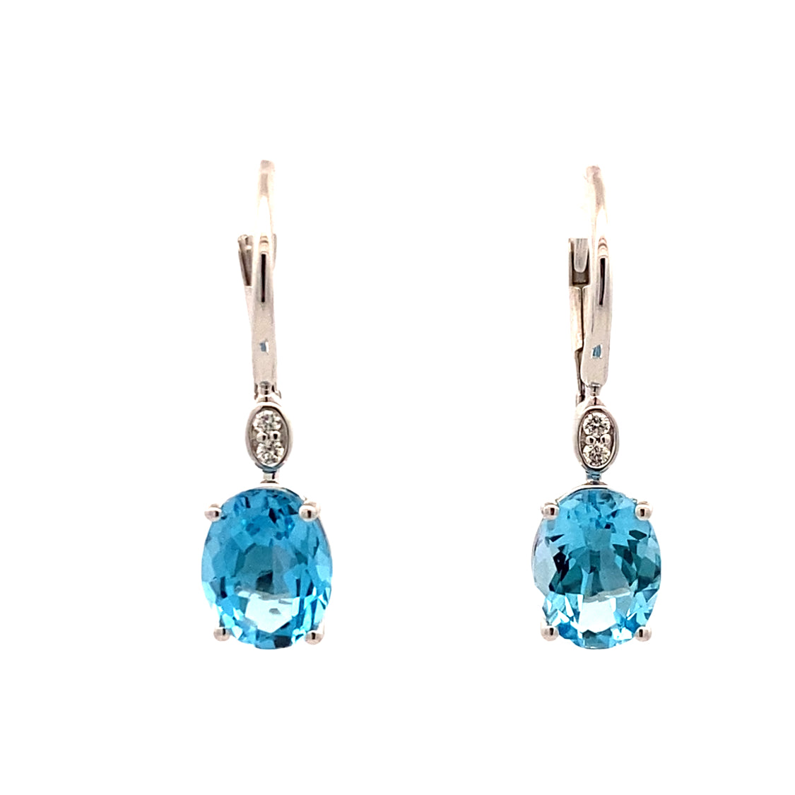 Blue Topaz and Diamond Drop Earrings in White Gold by Alison Kaufman