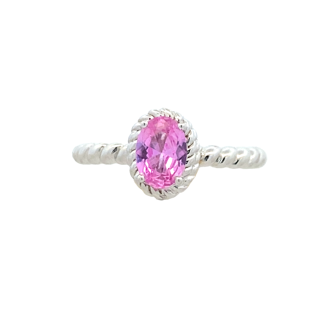 Created Pink Sapphire Halo Rope Ring in SIlver