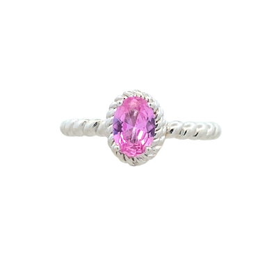 Created Pink Sapphire Halo Rope Ring in SIlver