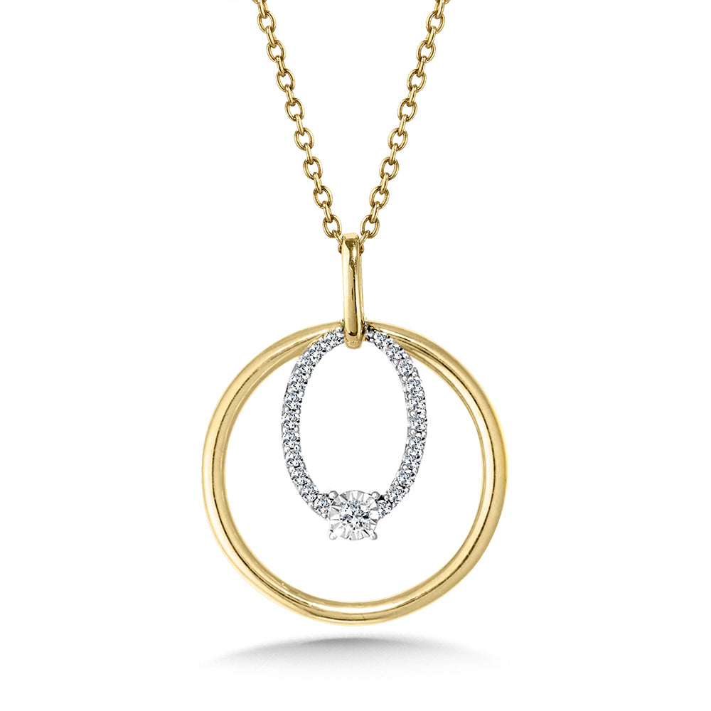 Dual Circle Diamond Pendant in Two-Tone Gold