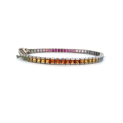 Estate White Gold "Rainbow" Sapphire Tennis Bracelet