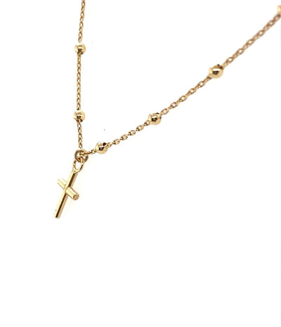 Yellow Gold Beaded Station Cross Necklace  3Q250/1650