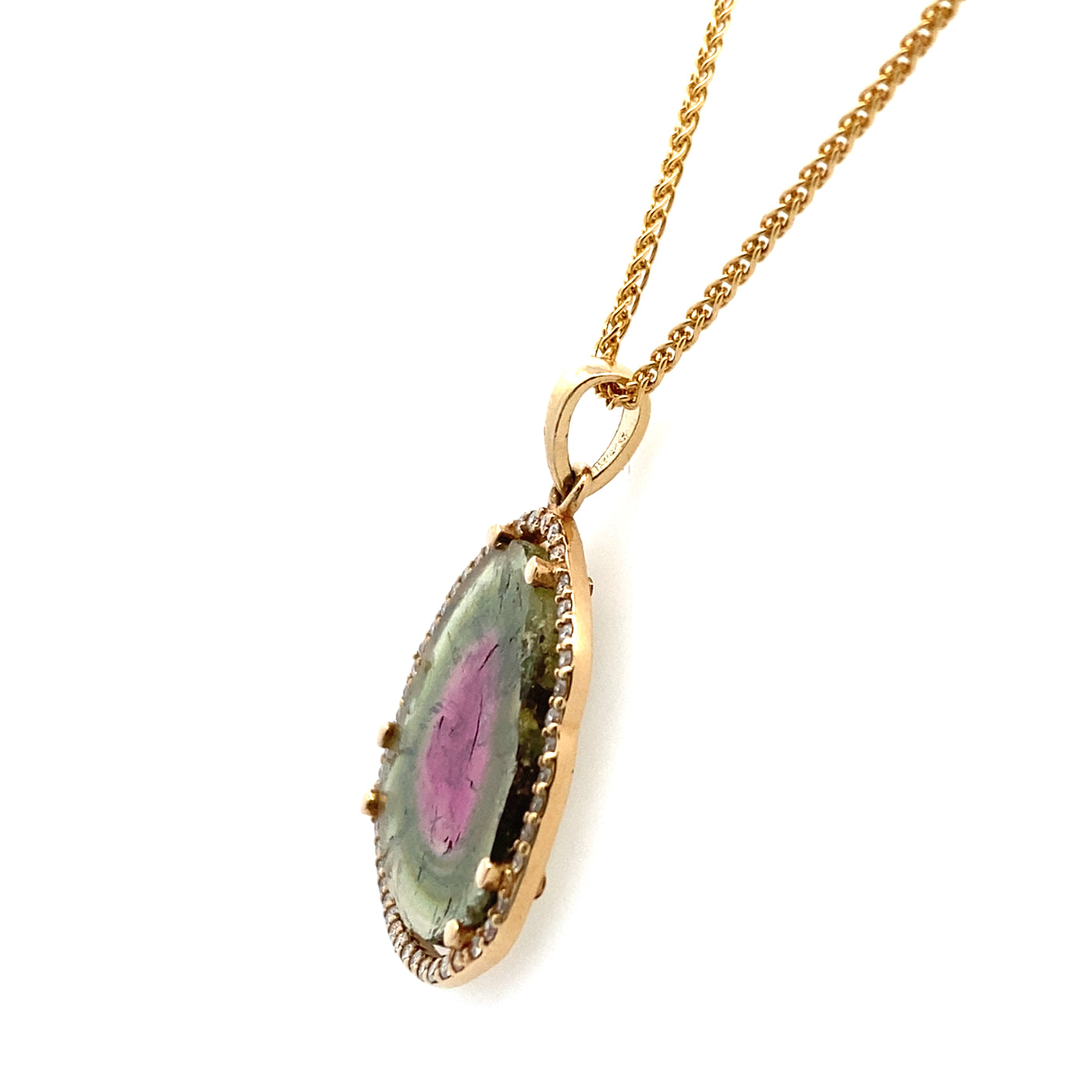 Watermelon Tourmaline Pendant in Yellow Gold by B&C