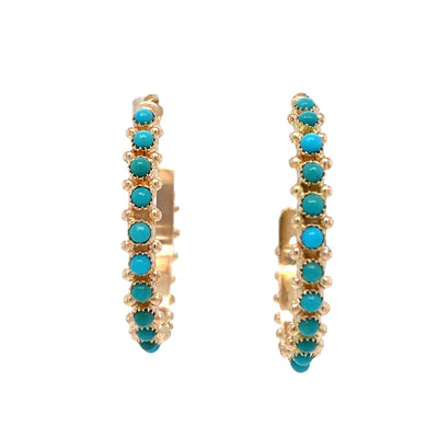 Estate Turquoise Hoops in Yellow Gold