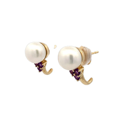 BCJ Estate Jewelry Yellow Gold Pearl and Amethyst Earrings