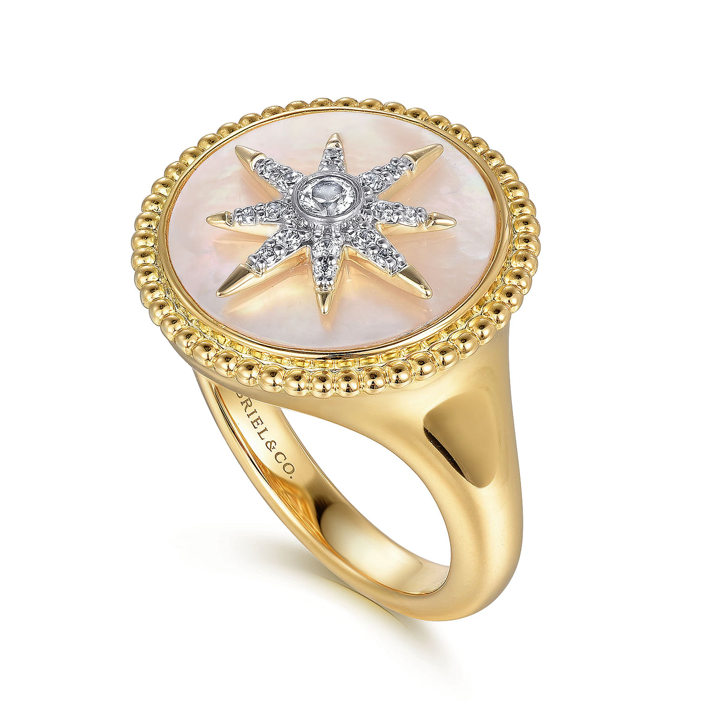 Mother of Pearl Starburst Ring in Yellow Gold by Gabriel & Co.