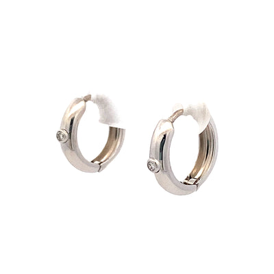 Estate White Gold Huggie Diamond Hoope Earring