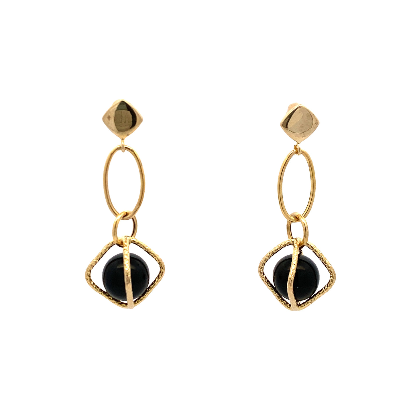 BCJ Estate Jewelry Yellow Gold Onyx Drop Earrings