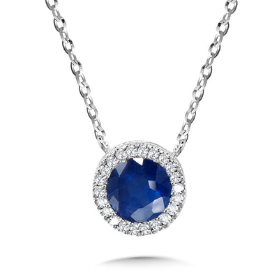 White Gold Blue Sapphire & Diamond Pendant