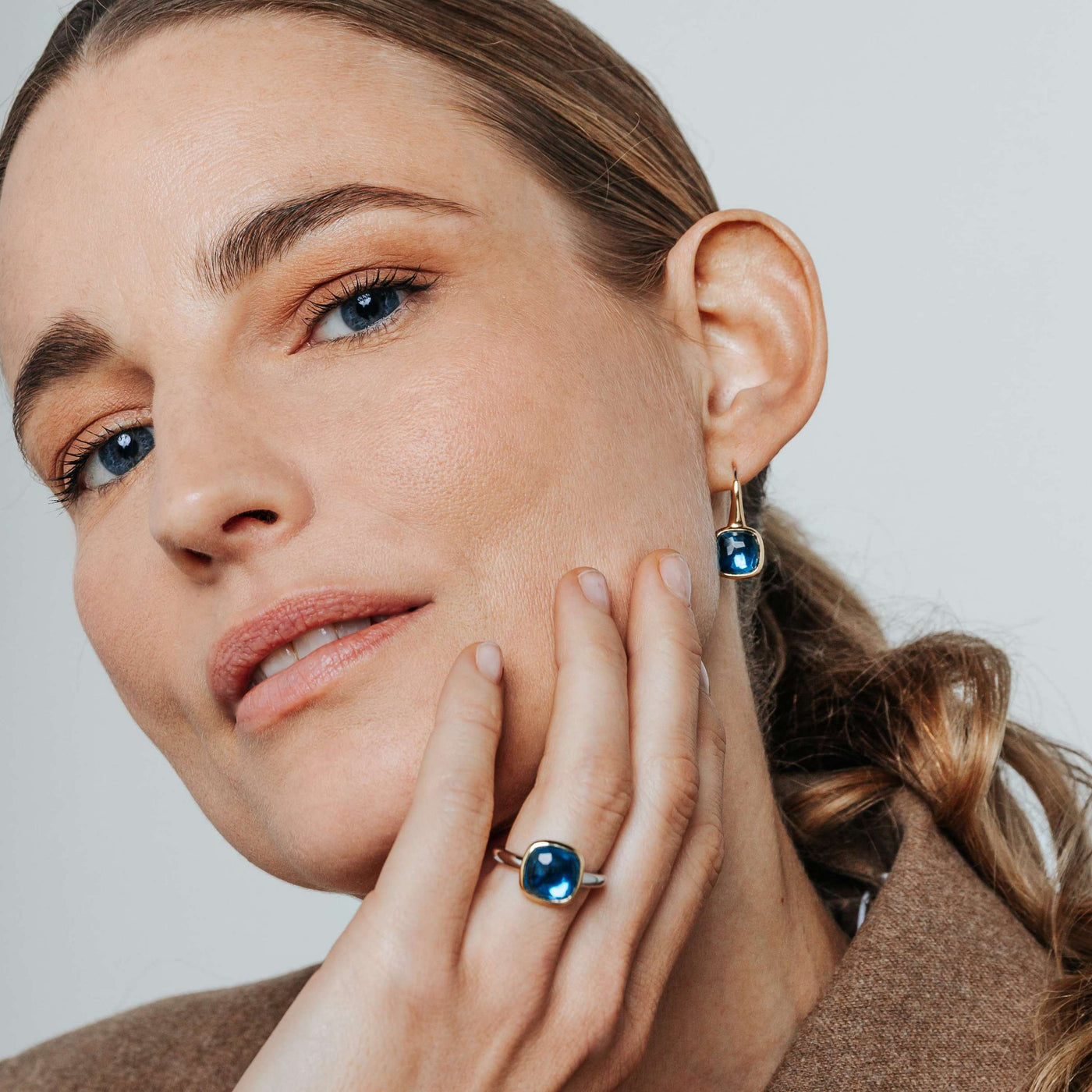 Blue TOpaz Drop Earrings in Two-Tone Gold by Ti Sento Milano