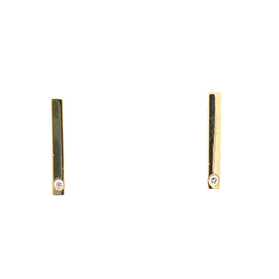 Small Diamond Vertical Bar Studs in Yellow Gold