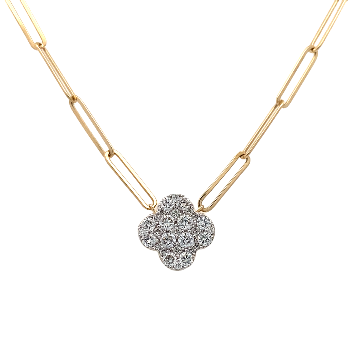 Yellow Gold Diamond Clover Shape Necklace