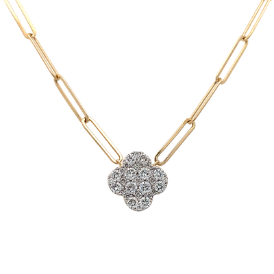 Yellow Gold Diamond Clover Shape Necklace