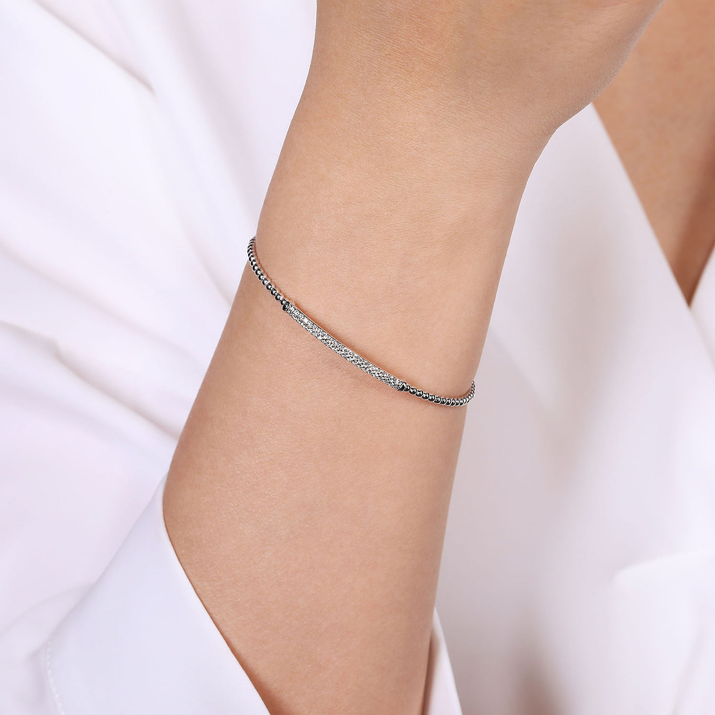 Two Row Diamond Bar Bracelet in White Gold by Gabriel NY