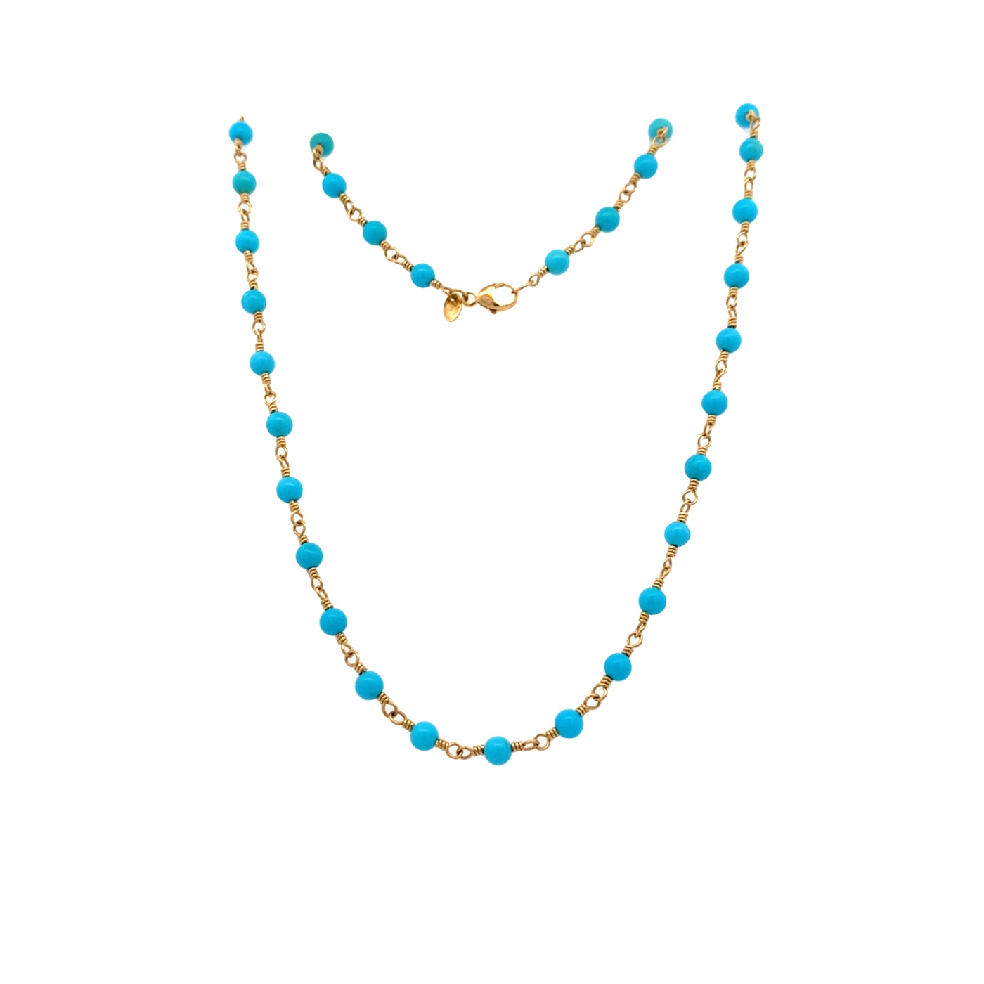 Estate Turquoise Bead Necklace in Yellow Gold by Tiffany & Co.