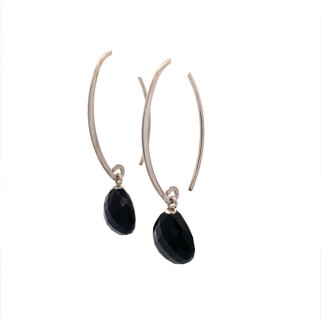 Black Onyx Briolette Earrings in Silver