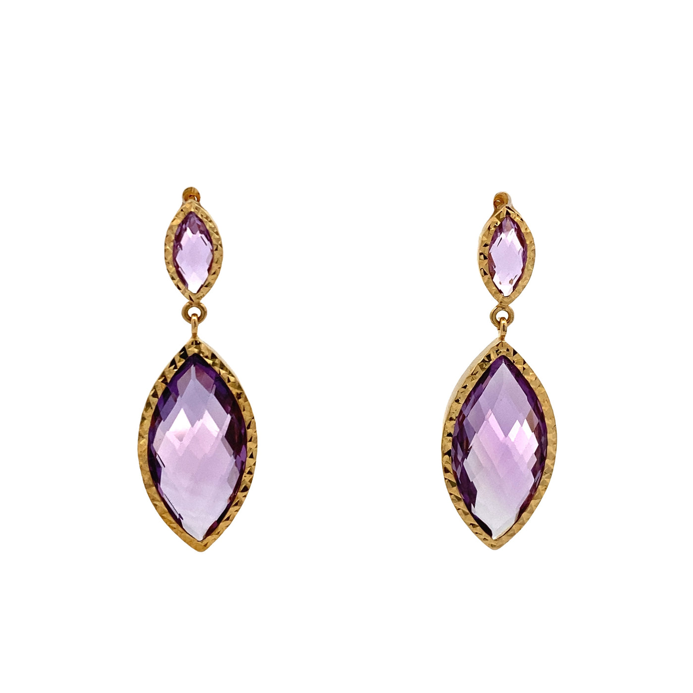 BCJ Estate Jewelry Yellow Gold Amethyst Drop Earrings