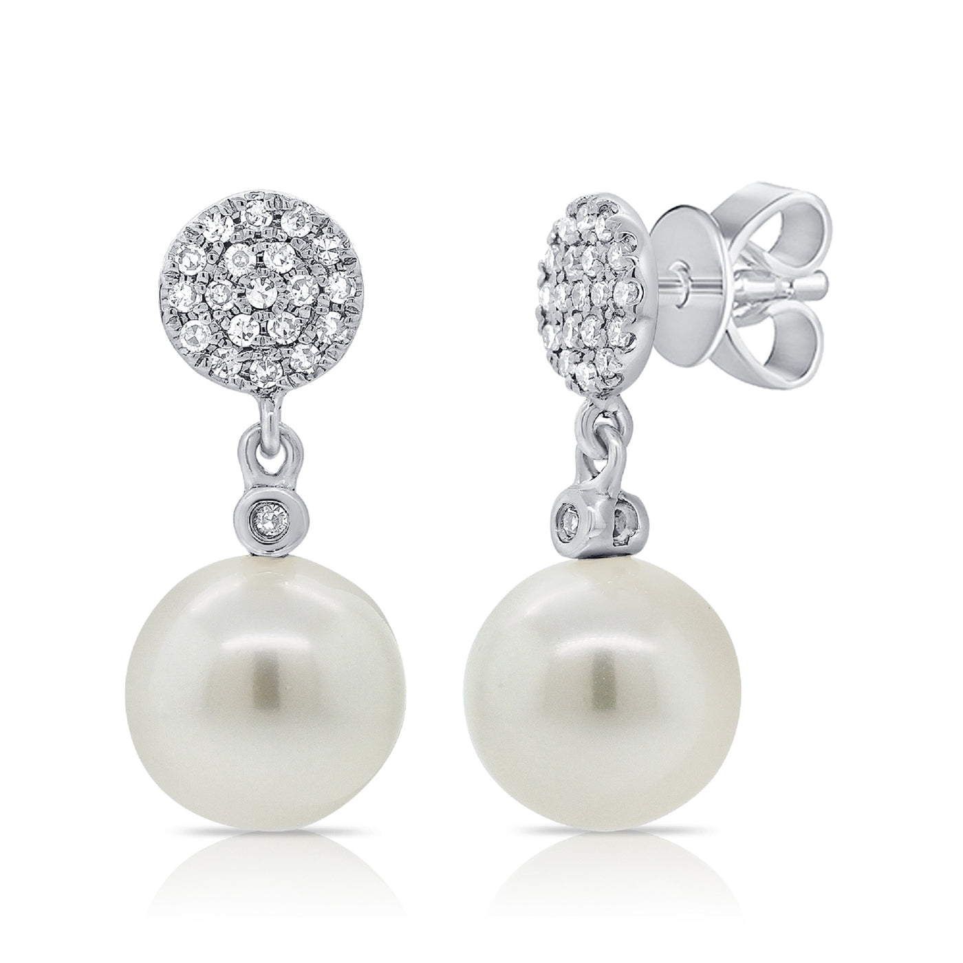 White Gold Drop Diamond and Pearl Earrings  SE700148W