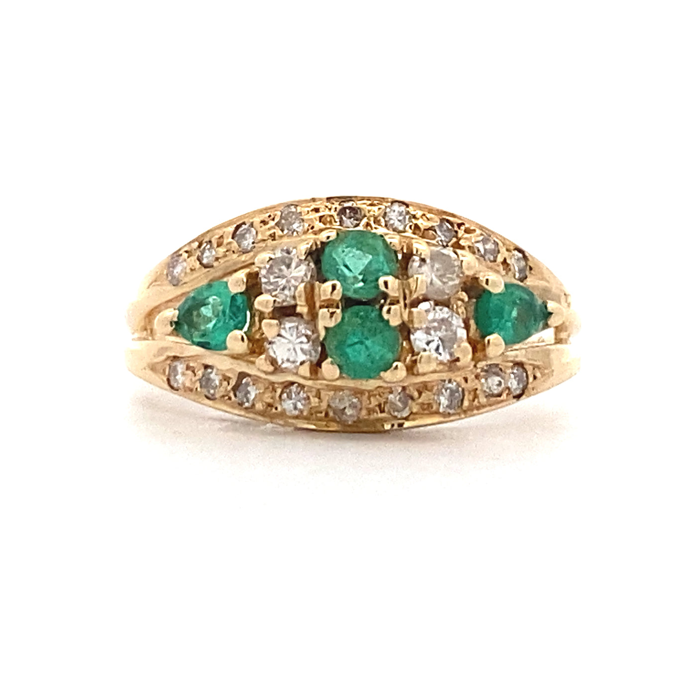 Estate Emerald and Diamond Ring in Yellow Gold