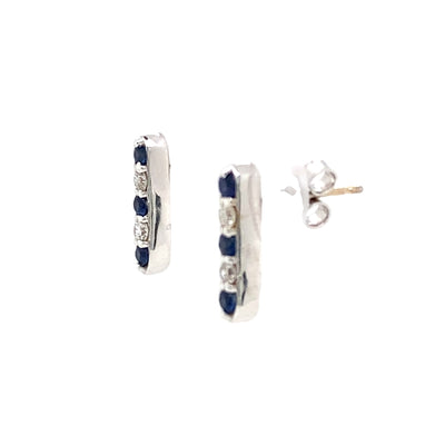 Sapphire and Diamond Bar Earrings in White Gold by Parle