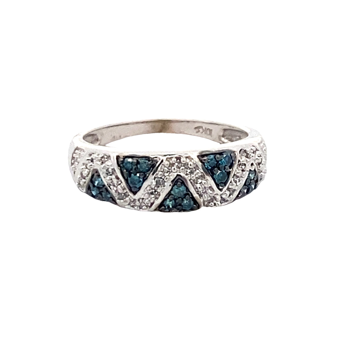 Estate White Gold  Geometric Blue & White Diamond Ring