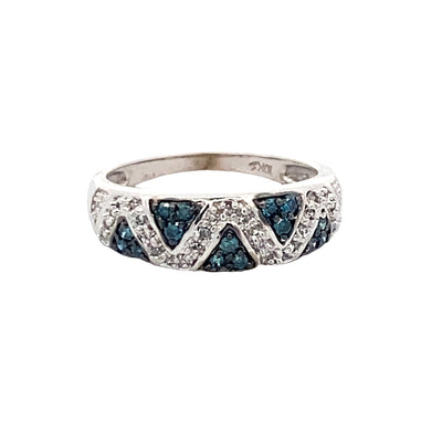 Estate White Gold  Geometric Blue & White Diamond Ring