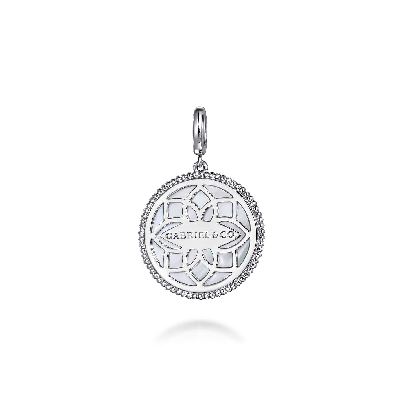 MOP Medallion Pendant with Sapphires in Silver by Gabriel NY