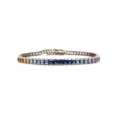 Estate White Gold "Rainbow" Sapphire Tennis Bracelet